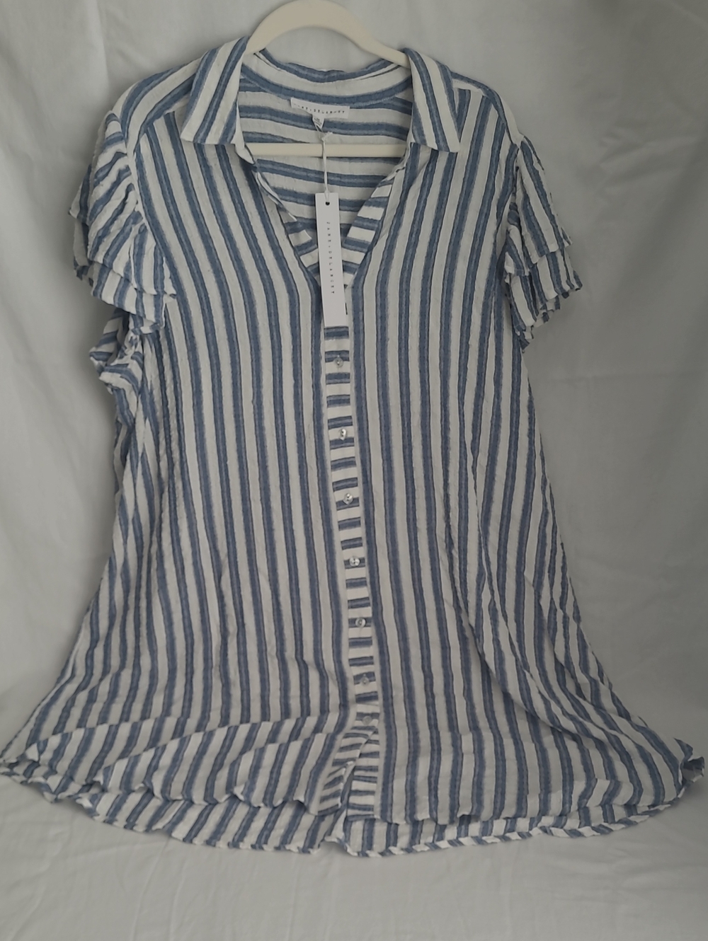 Jane and Delancey Blue and White Striped Button Down Top